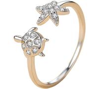 CIYODO Turtle and Sea Star Classic and Simple Elegance Style Adjustable Ring Silver Copper Stylish Statement Jewelry for Women for Event Parties and Daily Collocations