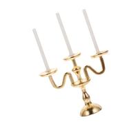 CIYODO Vintage Miniature Doll House Candelabra Candle Holder Precise Proportions Tiny Furniture Ornament for Dollhouse Decor and Romantic Home Accessories Gold