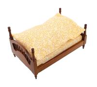 CIYODO Vintage Wooden Dollhouse Bed with Fabric Bedding for Role Playing and Imaginative Play Various Dollhouse Scenes