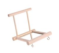 CIYODO Wooden Birdcage Stand with Parrot Mirror for Cage Interactive Bird Perch for Parakeets Cockatiels Conures Finches Boredom Relieving Paw Grinding Rest Platform Easy Hang Cage