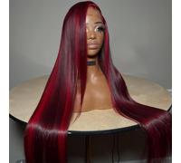 CIYOO Highlight Red Burgundy Wig Human Hair 200% Density 13 x 6 Straight Lace Front Wigs Human Hair Pre Plucked Glueless Ombre Red Wig for Women HD Transparent Lace Frontal Wigs 32 Inches
