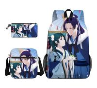 Ciyoulio 3-Piece Set Maomao Schoolbag Jinshi Anime Printed Shoulder Bag with Crossbody Bag Pencil Case Student Schoolbag Satchel School Supplies for Teens Girls Boys