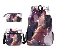 Ciyoulio 3-Piece Set Maomao Schoolbag Jinshi Anime Printed Shoulder Bag with Crossbody Bag Pencil Case Student Schoolbag Satchel School Supplies for Teens Girls Boys