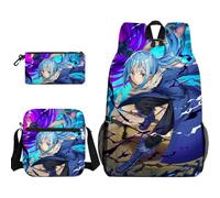 Ciyoulio Rimuru Anime Backpack 3-Piece Set Milim/Shion Anime Printed Shoulder Bags with Crossbody Bag Pencil Case Student Schoolbag Satchel Pen Bag for Teens Girls Boys