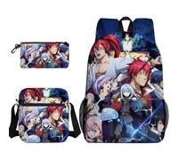 Ciyoulio Rimuru Anime Backpack 3-Piece Set Milim/Shion Anime Printed Shoulder Bags with Crossbody Bag Pencil Case Student Schoolbag Satchel Pen Bag for Teens Girls Boys