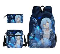 Ciyoulio Rimuru Anime Backpack 3-Piece Set Milim/Shion Anime Printed Shoulder Bags with Crossbody Bag Pencil Case Student Schoolbag Satchel Pen Bag for Teens Girls Boys