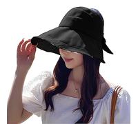 Ciyuhome Bowtie Sun Visor Hats for Women Soft Wide Brim Ponytail Summer Topless Beach Golf Hat UV Packable Foldable Travel Black