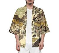 CIZEUR Japanese Kimono Cardigan - Mens Kimono Vintage Cloak Open Front Short Shirt 3/4 Sleeve Cardigan Jacket,M Picture