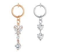 CIZME 2pcs Fake Belly Bar Silver Rose Gold Sprung Belly Button Ring Bar with Butterfly Heart CZ Non Pierced Navel Piercing Jewellwey