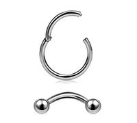 CIZME 2pcs Titanium Lip Ring Labret Stud Set 16G 8mm Hinged Helix Tragus Cartilage Earring Piercing Jewellery