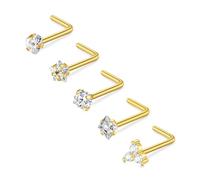 Cizme 5pcs Nose Stud Screw Gold L Shaped Curved Nose Bar 22G 7mm Stainless Steel 22G with Heart Star CZ Piercing Jewellery