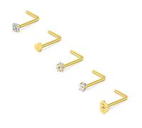 Cizme 5pcs Nose Stud Screw Gold L Shaped Nose Bar 20G 7mm Stainless Steel with Heart Flower Star CZ Piercing Jewellery