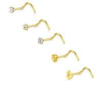 CIZME 5pcs Nose Stud Screw Gold S Shaped Curved Nose Bar 20G 7mm Stainless Steel with Heart Flower Star CZ Piercing Jewellery