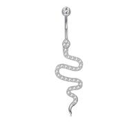 CIZME 925 Sterling Silver Belly Button Bar 14G 10mm Navel Barbell Belly Bar Ring Snakes with CZ Piercing Jewellery