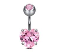 CIZME G23 Solid Titanium Belly Button Rings 14G Pink Heart CZ Internally Threaded Belly Navel Rings Piercing Jewelry for Women 8mm Short Belly Bars