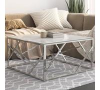 Cizuho Coffee Table Silver Stainless Steel and Tempered Glass,Coffee Table,Wood Coffee Table with Storage Shelf,Center Tea Table for Living Room Home Office