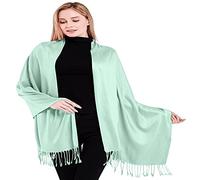 CJ Apparel Baby Green Celeste Pale Cyan Sky Blue Solid Colour Tassels Design Shawl Seconds Scarf Wrap Stole Throw Head Wrap Hand Made in Nepal Pashmina New