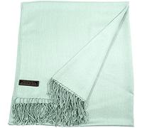 CJ Apparel Baby Green Celeste Pale Cyan Solid Colour Tassels Design Shawl Seconds Scarf Wrap Stole Throw Head Wrap Hand Made in Nepal Pashmina
