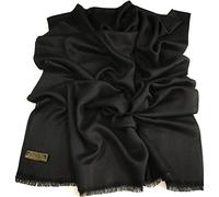 CJ Apparel Black Solid Colour Fringe Design Nepalese Shawl Seconds Scarf Stole Throw Head Wrap Pashmina Hand Made in Nepal
