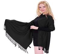 CJ Apparel Black Solid Colour Tassels Design Nepalese Shawl Scarf Wrap Stole Throw Head Wrap Pashmina Hand Made in Nepal NEW