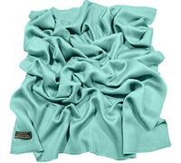 CJ Apparel Blue Green Cyan Solid Colour Fringe Design Nepalese Shawl Seconds Scarf Wrap Stole Throw Head Wrap Pashmina Hand Made in Nepal New