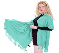 CJ Apparel Blue Green Solid Colour Tassels Design Nepalese Shawl Scarf Wrap Stole Throw Head Wrap Pashmina Hand Made in Nepal