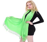 CJ Apparel Bright Green Solid Colour Tassels Design Shawl Scarf Wrap Stole Throw Head Wrap Pashmina Hand Made in Nepal New