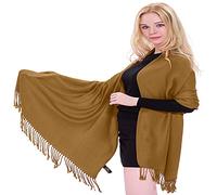CJ Apparel Camel Brown Dark Beige Solid Colour Tassels Design Shawl Scarf Wrap Stole Throw Head Wrap Pashmina Hand Made in Nepal New