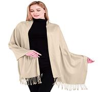CJ Apparel Champagne Nude Solid Colour Tassels Design Nepalese Shawl Scarf Wrap Stole Throw Head Wrap Pashmina Hand Made in Nepal NEW