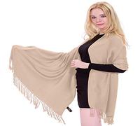 CJ Apparel Champagne Pink Solid Colour Tassels Design Nepalese Shawl Pink Beige Scarf Wrap Stole Throw Head Wrap Pashmina Hand Made in Nepal New