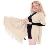 CJ Apparel Champagne Solid Colour Tassels Design Nepalese Shawl Scarf Wrap Stole Throw Head Wrap Pashmina Hand Made in Nepal