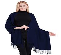 CJ Apparel Dark Blue Navy Blue 100% Cashmere Shawl Pashmina Scarf Wrap Stole Hand Made in Nepal