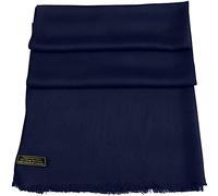CJ Apparel Dark Blue Solid Colour Fringe Design Nepalese Shawl Seconds Scarf Wrap Stole Throw Head Wrap Pashmina Hand Made in Nepal
