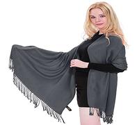 CJ Apparel Dark Grey Charcoal Black Slate Grey Solid Colour Tassels Design Shawl Scarf Wrap Stole Throw Head Wrap Pashmina Hand Made in Nepal New