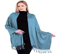 CJ Apparel Denim Blue Solid Colour Design Nepalese Tassels Shawl Scarf Wrap Pashmina Seconds NEW(Size: One Size)