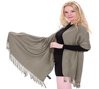CJ Apparel Light Beige Solid Colour Tassels Design Shawl Scarf Wrap Stole Throw Head Wrap Pashmina Hand Made in Nepal New