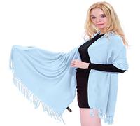CJ Apparel Light Blue Solid Colour Tassels Design Shawl Scarf Wrap Stole Throw Head Wrap Pashmina Hand Made in Nepal