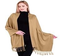 CJ Apparel Light Gold Solid Colour Tassels Design Nepalese Shawl Seconds Scarf Wrap Stole Throw Head Wrap Pashmina Hand Made in Nepal