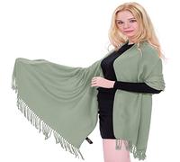 CJ Apparel Light Green Sage/Laurel/Pale Green Solid Colour Tassels Design Shawl Scarf Wrap Stole Throw Head Wrap Pashmina Hand Made in Nepal New