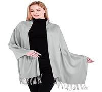 CJ Apparel Light Grey Silver Grey Solid Colour Tassels Design Nepalese Shawl Seconds Scarf Wrap Stole Throw Head Wrap Pashmina Hand Made in Nepal New