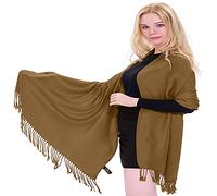 CJ Apparel Light Olive Green Mode Beige Solid Colour Tassels Design Shawl Scarf Wrap Stole Throw Head Wrap Pashmina Hand Made in Nepal New