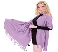 CJ Apparel Lilac Light Purple Mauve Magenta Solid Colour Tassels Design Nepalese Shawl Scarf Wrap Stole Throw Head Wrap Pashmina Hand Made in Nepal New