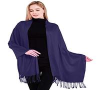 CJ Apparel Midnight Blue Indigo Blue Solid Colour Tassels Design Shawl Scarf Wrap Stole Throw Head Wrap Pashmina Hand Made in Nepal