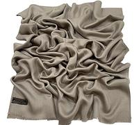 CJ Apparel Mink Beige Light French Beige Solid Colour Fringe Design Nepalese Shawl Scarf Wrap Stole Throw Head Wrap Pashmina Hand Made in Nepal New
