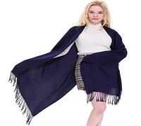 CJ Apparel Navy Blue Solid Colour Tassels Design Nepalese Shawl Scarf Wrap Stole Throw Head Wrap Pashmina Hand Made in Nepal