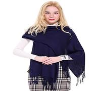 CJ Apparel Navy Blue Solid Colour Tassels Design Nepalese Shawl Seconds Scarf Wrap Stole Throw Head Wrap Pashmina Hand Made in Nepal
