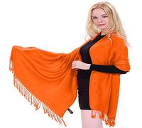 CJ Apparel Orange Solid Colour Tassels Design Nepalese Shawl Scarf Wrap Stole Throw Head Wrap Pashmina Hand Made in Nepal New