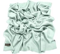 CJ Apparel Pale Cyan Celeste Sky Blue Baby Green Solid Colour Nepalese Fringe Design Nepalese Shawl Scarf Wrap Stole Throw Head Wrap Pashmina Hand Made in Nepal New