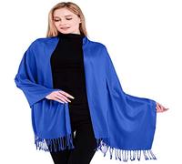 CJ Apparel Royal Blue Solid Colour Tassels Design Nepalese Shawl Seconds Scarf Wrap Stole Throw Head Wrap Pashmina Hand Made in Nepal New