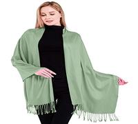 CJ Apparel Sage Green Laurel Green Solid Colour Tassels Design Nepalese Shawl Seconds Scarf Wrap Stole Throw Head Wrap Pashmina Hand Made in Nepal New